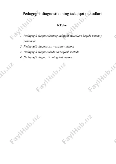 pedagogik diagnostikaning tadqiqot metodlari — DOC