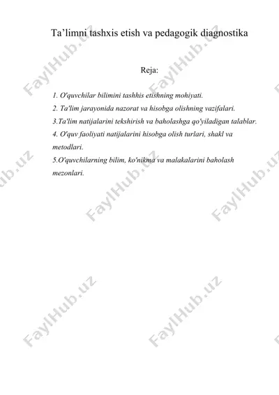 ta’limni tashxis etish va pedagogik diagnostika — DOC
