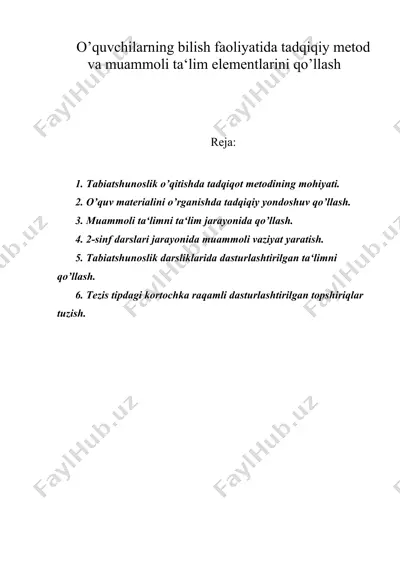 o’quvchilarning bilish faoliyatida tadqiqiy metod va muammoli ta‘lim elementlarini qo’llash — DOC