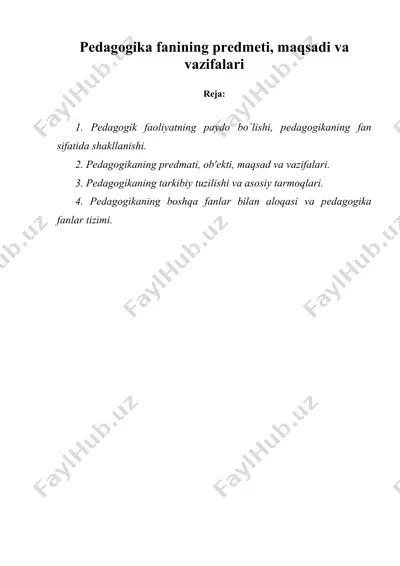 pеdagogika fanining prеdmеti, maqsadi va vazifalari — DOC