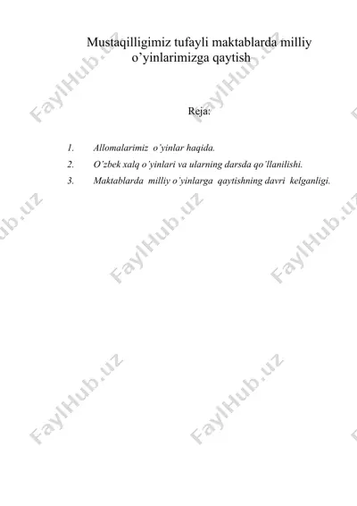 mustaqilligimiz tufayli maktablarda milliy o’yinlarimizga qaytish — DOC