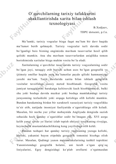o`quvchilarning tarixiy tafakkurini shakllantirishda xarita bilan ishlash tеxnologiyasi — DOC