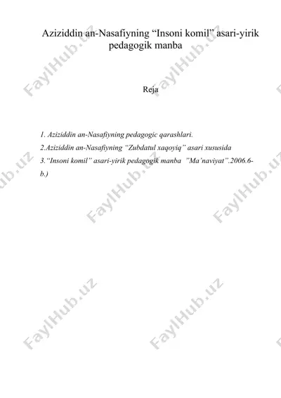 aziziddin an-nasafiyning insoni komil asari-yirik pedagogik manba — DOC