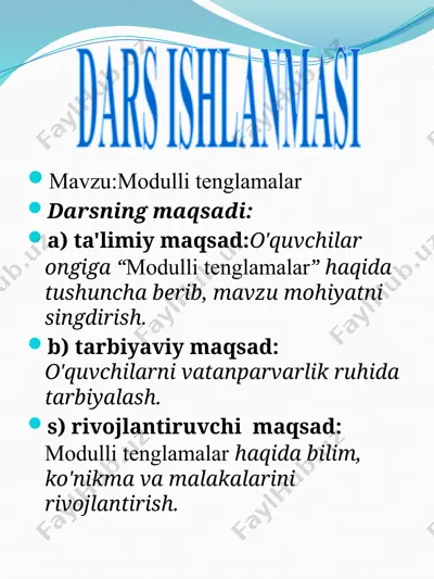 modulli tenglamalar dars ishlanma — PPTX