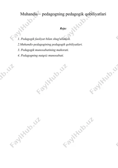 muhandis – pedagogning pedagogik qobiliyatlari — DOC