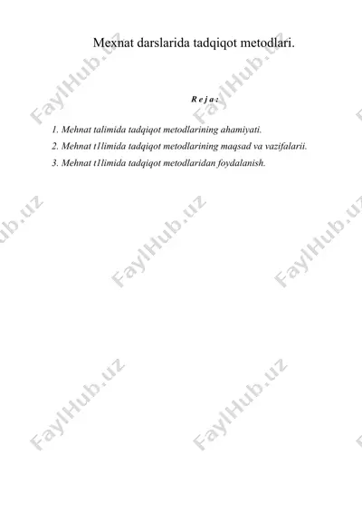 mexnat darslarida tadqiqot metodlari. — DOC