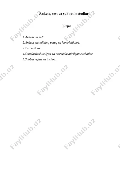 anketa, test va suhbat metodlari — DOC