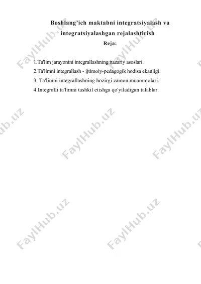boshlang’ich maktabni integratsiyalash va integratsiyalashgan rejalashtirish — DOC