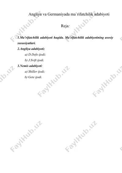 angliya va germaniyada ma`rifatchilik adabiyoti — DOC