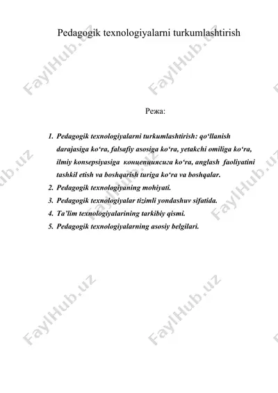 pedagogik texnologiyalarni turkumlashtirish — DOC