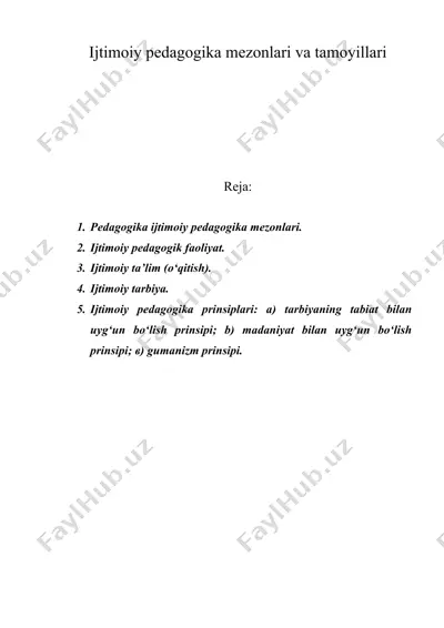 ijtimoiy pedagogika mezonlari va tamoyillari — DOC