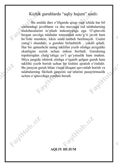 kichik guruhlarda “aqliy hujum” usuli — DOC