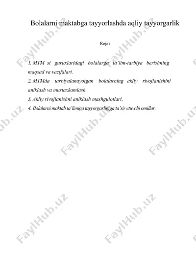 bоlalarni maktabga tayyorlashda aqliy tayyorgarlik — DOC