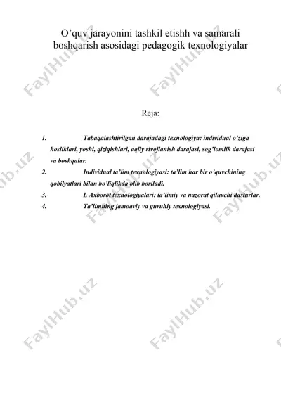 o’quv jarayonini tashkil etishh va samarali boshqarish asosidagi pedagogik texnologiyalar — DOC