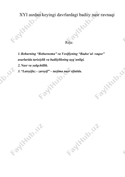 xvi asrdan keyingi davrlardagi badiiy nasr ravnaqi — DOC