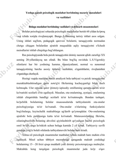 yoshga qarab psixologik maslahat berishning nazariy masalalari — DOC