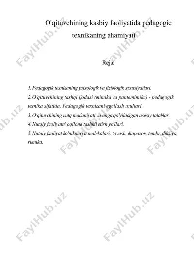 o'qituvchining kasbiy faoliyatida pedagogic texnikaning ahamiyati — DOC