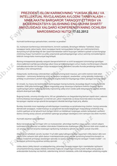 prezident islom karimovning “yuksak bilimli va intellektual rivojlangan avlodni tarbiyalash — DOC