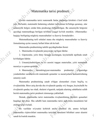matematika tarixi predmeti — DOC