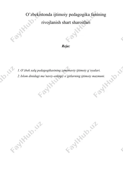o’zbеkistоndа ijtimоiy pеdаgоgikа fаnining rivоjlаnish shаrt shаrоitlаri — DOC