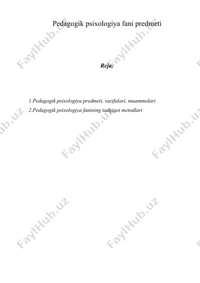 pedagogik psixologiya fani predmeti — DOC