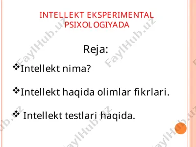 intellekt eksperimental psixologiyada — PPT