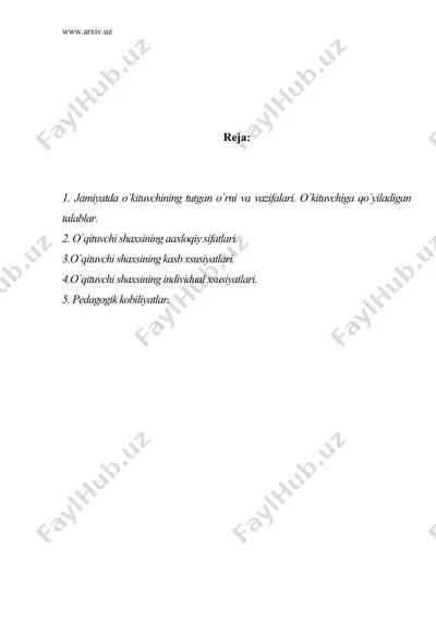 o`qituvchi psixologiyasi — DOC
