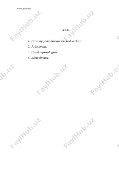 psixologiyada bixeviorizm tushunchasi. zamonaviy mutaxassis hayoti va faoliyatida psixologiyaning o`rni — DOC