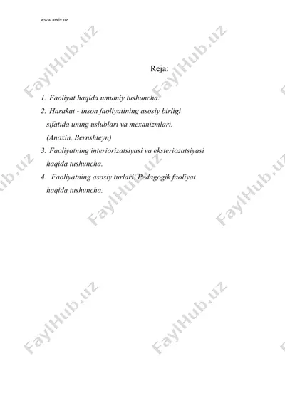 faoliyatning psixologik tahlili — DOC