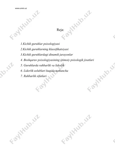 itimoiy psixologiyada kichik guruhlarni o`rganishning metologik muammolari — DOC