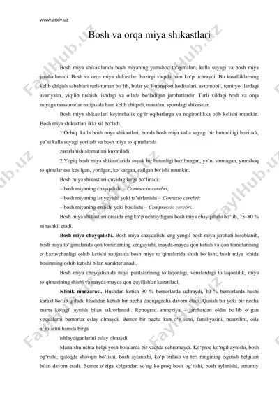 bosh va orqa miya shikastlari — DOC