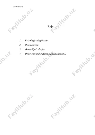 g`arb psixologiyaida ongli krizisning vujudga kelish va psixologiya maktabining shkllanish — DOC