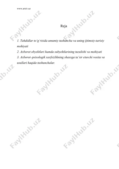 shaxs, jamiyat va davlatning axborot–psixologik xavfsizligidagi manbalar va ularning turlari — DOC