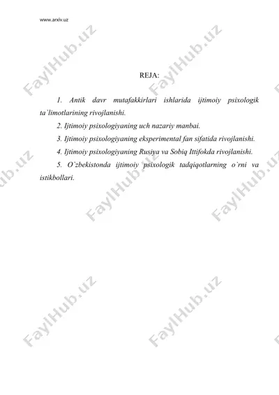 ijtimoiy psixologiya fanining yuzaga kelishi va rivojlanishi — DOC