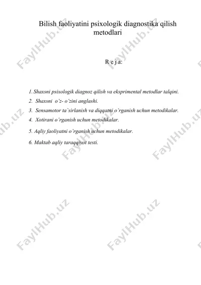 bilish fаоliyatini psixоlоgik diаgnоstikа qilish mеtоdlаri — DOC