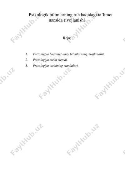 psixologik bilimlarning ruh haqidagi ta’limot asosida rivojlanishi — DOC
