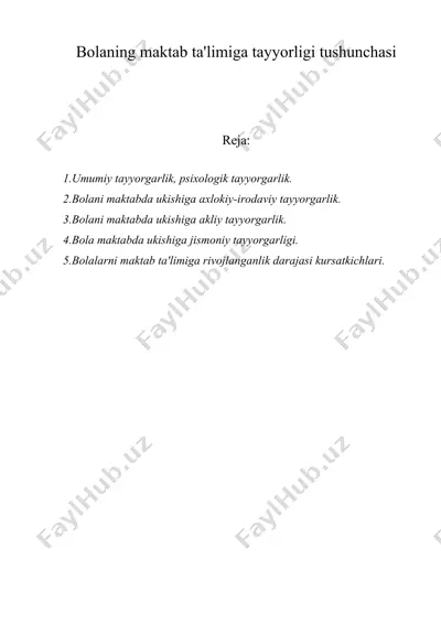 bolaning maktab ta'limiga tayyorligi tushunchasi — DOC