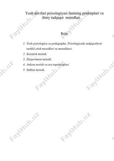 yosh davrlari psixologiyasi fanining printsiplari va ilmiy tadqiqot metodlari — DOC