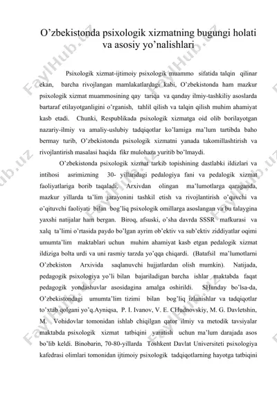o’zbekistonda psiхologik хizmatning bugungi holati va asosiy yo’nalishlari — DOC