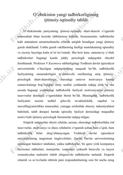 o’zbekiston yangi tadbirkorligining ijtimoiy-iqtisodiy tahlili — DOC