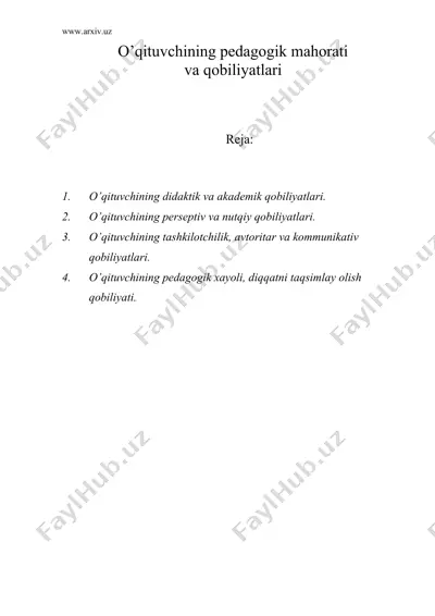 o’qituvchining pedagogik mahorati va qobiliyatlari — DOC