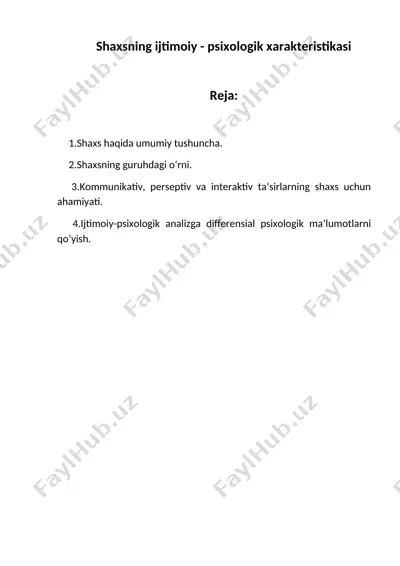 shaxsning ijtimoiy - psixologik xarakteristikasi — DOC
