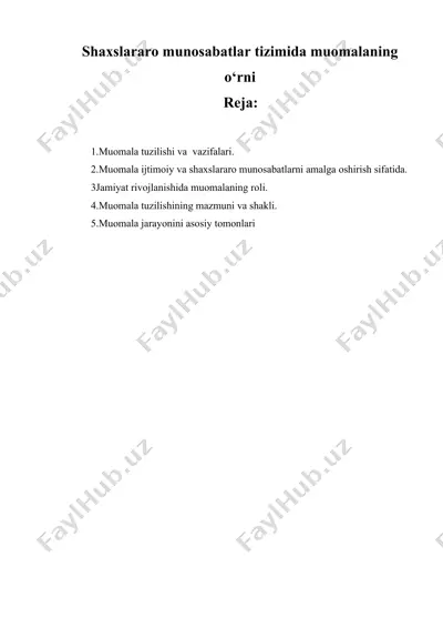 shaxslararo munosabatlar tizimida muomalaning o‘rni — DOC
