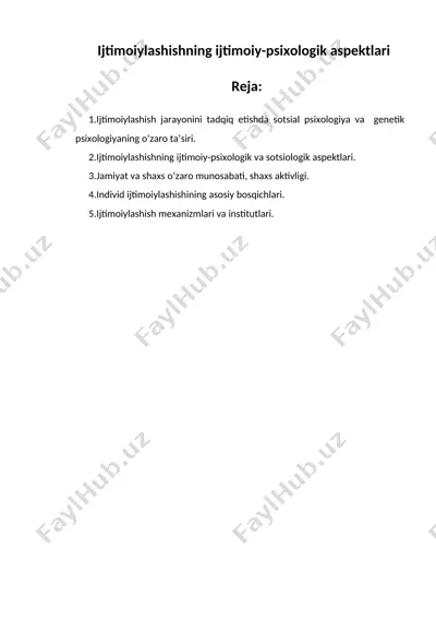 ijtimoiylashishning ijtimoiy-psixologik aspektlari — DOC