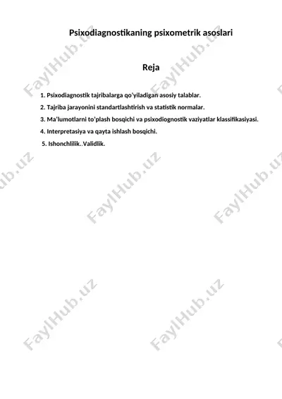 psixodiagnostikaning psixometrik asoslari — DOC