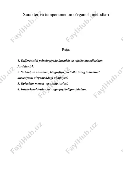 хаrаktеr vа tеmpеrаmеntni o’rgаnish mеtоdlаri — DOC