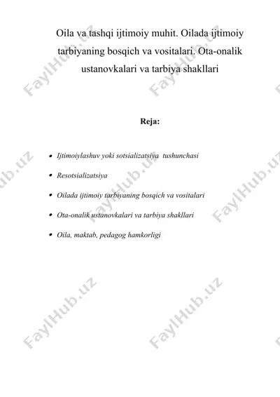 oila va tashqi ijtimoiy muhit. oilada ijtimoiy tarbiyaning bosqich va vositalari — DOC