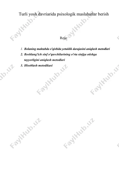 turli yosh davriarida psixologik maslahatlar berish — DOC