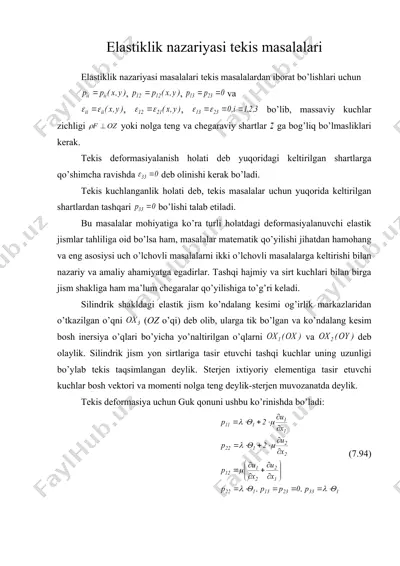 elastiklik nazariyasi tеkis masalalari — DOC