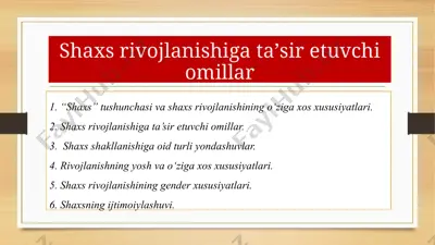 shaxs rivojlanishiga ta’sir etuvchi omillar — PPTX